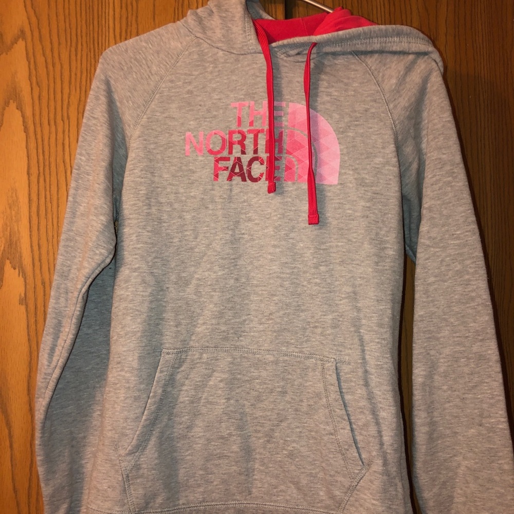 Grey/Pink North Face hoodie - medium